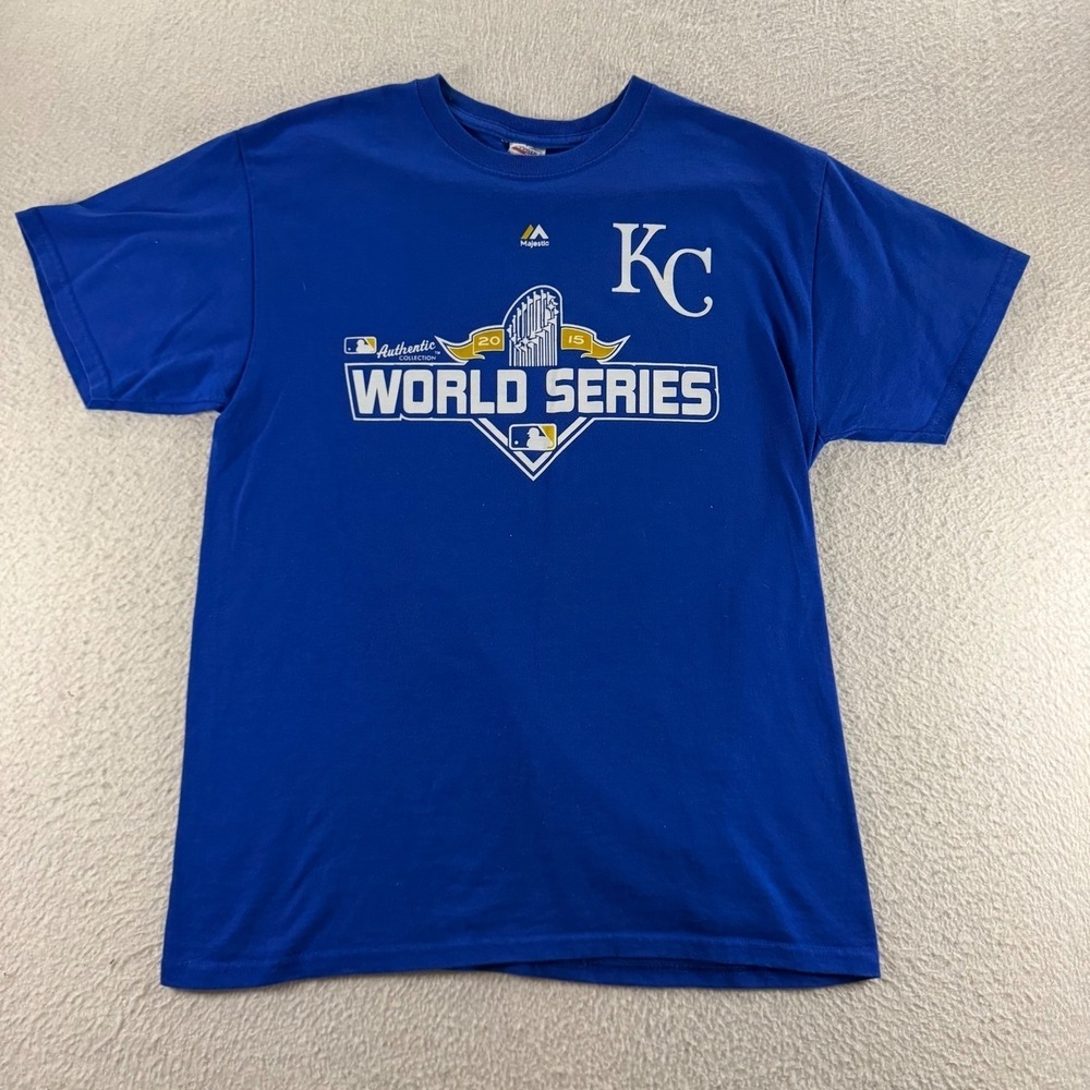 Jerzees T-Shirt Mens Medium Blue Excellent 2015 World‎ Series KC Royals Majestic